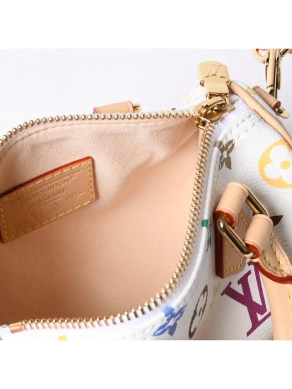 Louis Vuitton Nano Speedy Handbag Monogram Multicolor White Takashi Murakami